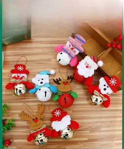 Set of 8 plush Christmas ornaments featuring Santa and reindeer with festive metal bells