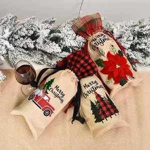 Sacchetti regalo di Natale per vino con motivi scozzesi, camion rosso e Merry Christmas