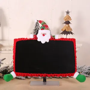 3D Santa Claus Christmas monitor cover protector with red velvet elastic frame trim