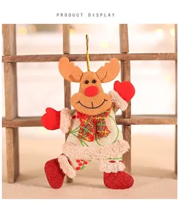 Detailed Christmas reindeer pendant made of burlap and plush with red checkered scarf