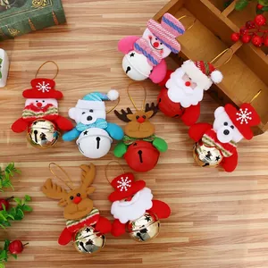 Christmas Tree Hanging Ornaments Cartoon Plush Santa Claus Snowman Reindeer Bear Metal Bell Pendants For Holiday Party Decor