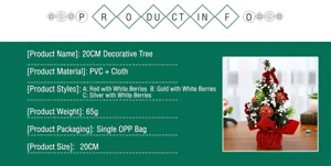 Dettaglio di un mini albero di Natale da 20cm in PVC con base rossa e rami innevati