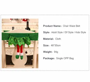 Elf style Christmas chair belt with red white striped legs and bells 46x30cm