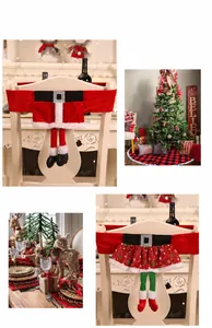Detail of Santa and Elf chair covers with 3D legs and festive velvet decorations