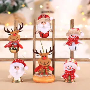 Christmas Tree Hanging Ornaments Plush Santa Snowman Reindeer Doll With Metal Bell For Home Festive Window Wall Decor