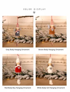 Detail display of cute plush Christmas angel dolls in grey, brown, red and white colors