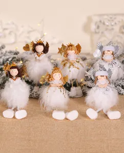 Sechser-Set süße weiße Plüsch-Weihnachtsengel mit Glitzerflügeln für den Weihnachtsbaum
