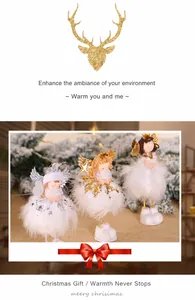 Detailansicht der weißen Plüsch-Weihnachtsengel mit glitzernden Flügeln und Kronen