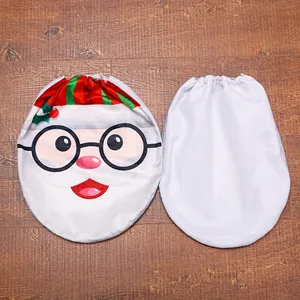 Christmas toilet cover set with cute Santa Claus motif on soft white plush fabric