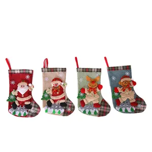 Set of four Christmas stockings with 3D Santa, Snowman, Reindeer and Bear characters