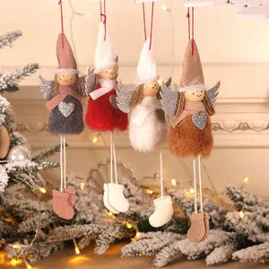 Lot de 4 anges de Noël en peluche avec ailes pailletées pour décoration de sapin festive