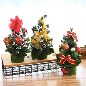 Mini Árbol de Navidad Artificial Decoración de Escritorio Con Lazos Campanas Piñas Pequeños Adornos Para Fiesta de Navidad Hogar Oficina Mesa