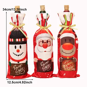 Set of 3 Christmas wine bottle covers with Santa, Snowman and Reindeer cartoon designs