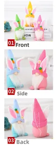 Detailed front, side, and back views of Easter gnomes with rabbit ears and carrots