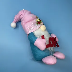 Moederdag kabouter pluche met roze hoed en rood love hart ornament decoratie figuur