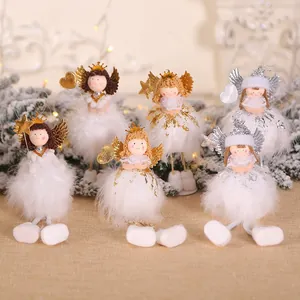 Weihnachtsengel Puppe Ornamente Weiße Feder Plüsch Engel Hängender Anhänger Mit Krone Stern Herz Für Weihnachtsbaum Haus Deko