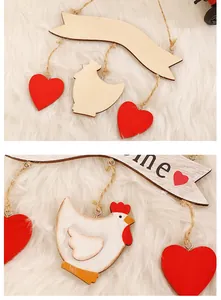 Detailed comparison of natural wood and hand-painted Easter chicken hanging decor