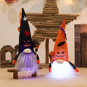 Halloween Gnom-Set mit LED-Beleuchtung, Kürbis- und Fledermausmotiven für die Party