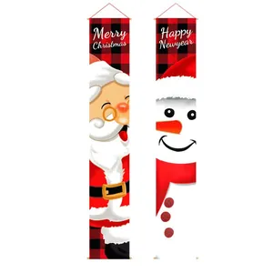 Bannières de porte de Noël avec Père Noël et Bonhomme de Neige au style écossais rouge