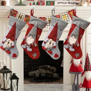 Large Christmas Stocking 3D Gnome Decoration Xmas Tree Hanging Candy Gift Bag For Home Holiday Party Ornament