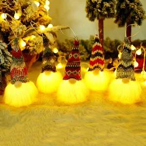 LED Lighted Christmas Gnome Hanging Ornaments Knitted Faceless Doll For Home Xmas Tree Decor Nordic Gonk Gnome Holiday Gift