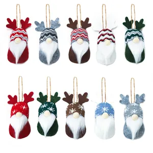10-piece Christmas gnome ornaments with knitted snowflake patterns and hanging strings