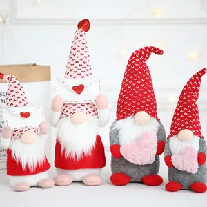 Valentine's Day Gnome Plush Doll Holding Heart Envelope Handmade Knitted Faceless Dwarf Decoration For Home Desktop Gift