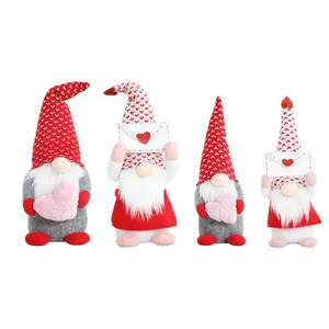 Set of four Valentine Gnomes plush dolls with hearts and envelopes for festive home decor