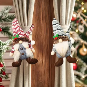 Christmas Gnome Curtain Tiebacks Forest Man Dwarf Curtain Buckles Knitted Plush Elf Doll Christmas Decorations For Home Holiday Party Decor