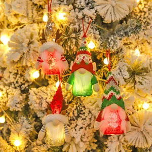 Gnomo di Natale Luminoso Senza Volto Pendente Peluche Corna di Renna Paillettes Maglia Bambola Elfo Con Luce LED Decorazione Albero di Natale Festa