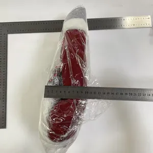 Detailed size measurement of a 42cm red and white knitted Christmas stocking decoration