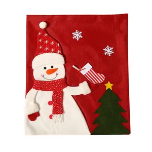 Christmas snowman chair cover in red fabric with 3D tree and snowflake decorations