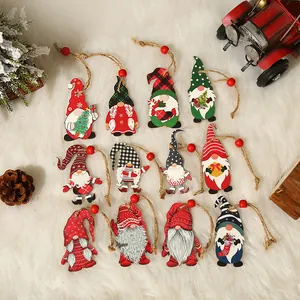 Christmas Wood Gnome Ornaments Nordic Faceless Elf Painted Wooden Hanging Decorations For Xmas Tree Home Party Festive Decor