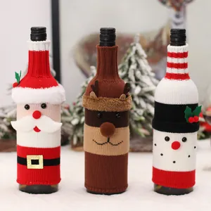 Weihnachten Strick Wein Flaschenhüllen Weihnachtsmann Rentier Schneemann Cartoon Elastisch Tischdeko Champagner Hülle