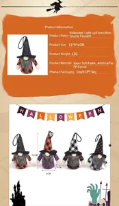 Light-up Halloween gnome hanging ornaments in plaid and polka dot patterns, 15x8x6cm