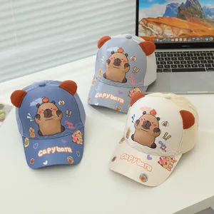 Kids baseball cap featuring cartoon Capybara prints and cute 3D plush ears on top