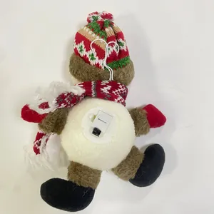 Detail view of the back battery compartment and toggle switch on Christmas plush ornament