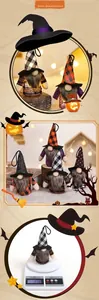 Detail showing a 23g lightweight Halloween glowing gnome doll with plush beard and hat