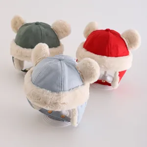 Winter-Baby-Fliegermütze mit Ohrenklappen und Pelzbesatz in verschiedenen Farben