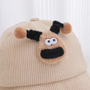 Brown corduroy baby hat featuring cute 3D cartoon sheep eyes and horns decoration