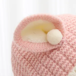Cappello in maglia rosa per neonati con orecchie da orsetto e pompon, berretto caldo