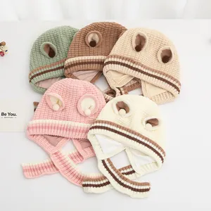 Berretti invernali in maglia per neonati con orecchie da orso in cinque colori