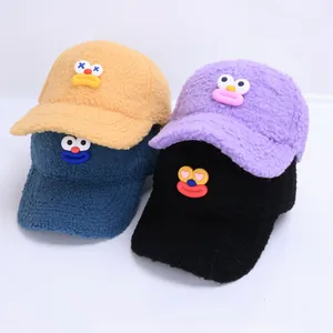 Winter Kinder Lammwolle Cartoon Baseballkappe Warme Plüsch Teddy Vlies Lustiges Gesicht Hut Für Jungen Mädchen Lässige Kopfbedeckung