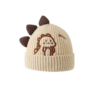Knitted winter hat for kids with cartoon dinosaur pattern and 3D decorative dorsal fins
