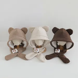 Three colors of children's fleece hats with bear ears and lion dance decor