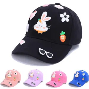 Kids Cartoon Rabbit Baseball Cap Cute 3D Patch Cotton Blend Sun Protection Adjustable Hat For Boys Girls Travel Outdoor