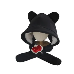 Winter fleece earflap hat for kids featuring cute bear ears and strawberry detail