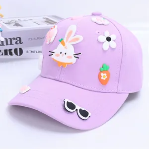 Light purple kids baseball cap with cute 3D bunny and carrot decorations