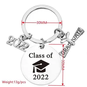 Porte-clés de remise de diplôme en acier inoxydable avec breloques 2022 et pendentif