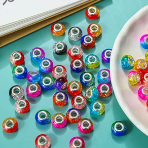 Gekleurde mix van craquelé glaskralen met groot metalen gat voor DIY sieraden maken